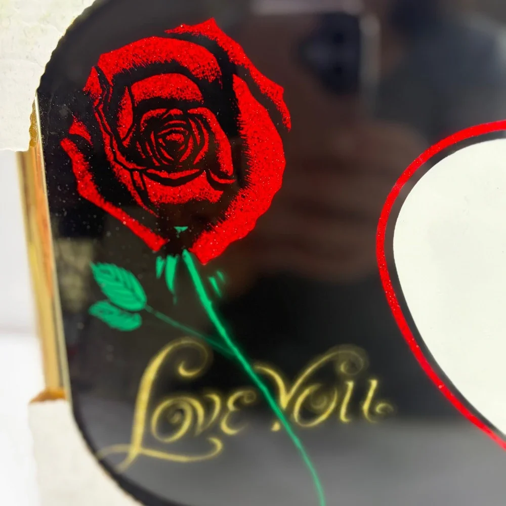 VTg Love You Red Rose Heart Glitter Glass Picture Frame Gold Tone Trim 10